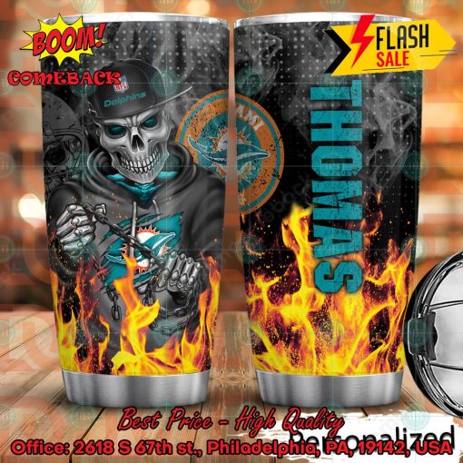 Personalized Skull NFL Miami Dolphins Flame Tumbler