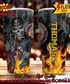 Personalized Skull NFL Minnesota Vikings Flame Tumbler
