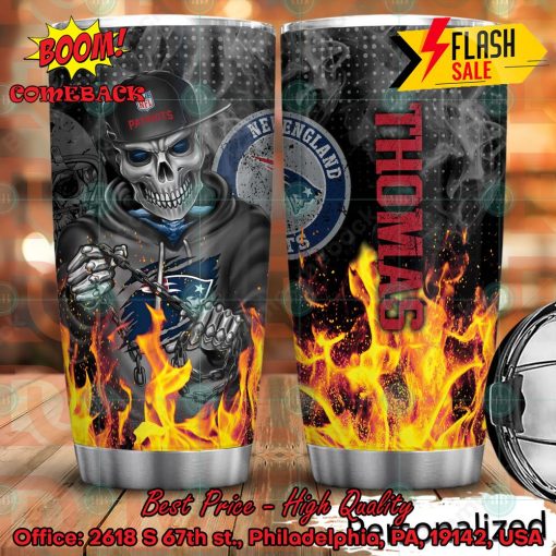 Personalized Skull NFL New England Patriots Flame Tumbler