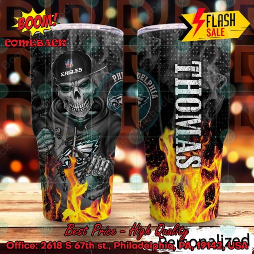 Personalized Skull NFL Philadelphia Eagles Flame Tumbler