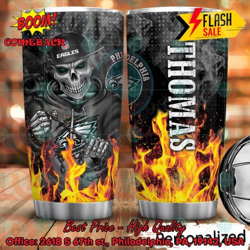 Personalized Skull NFL Philadelphia Eagles Flame Tumbler