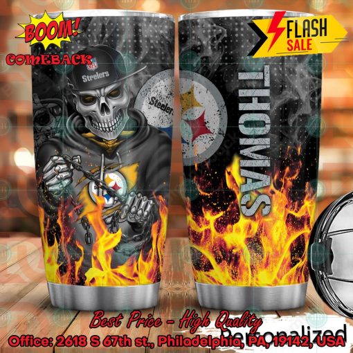 Personalized Skull NFL Pittsburgh Steelers Flame Tumbler