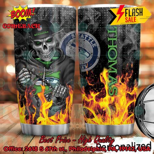 Personalized Skull NFL Seattle Seahawks Flame Tumbler