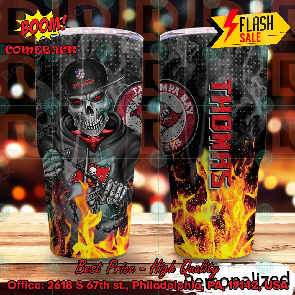Personalized Skull NFL Tampa Bay Buccaneers Flame Tumbler