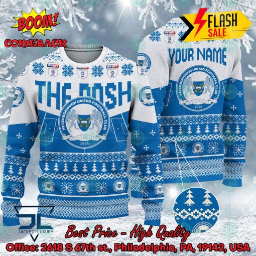 Peterborough United FC Big Logo Personalized Name Ugly Christmas Sweater