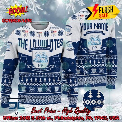Preston North End FC Big Logo Personalized Name Ugly Christmas Sweater