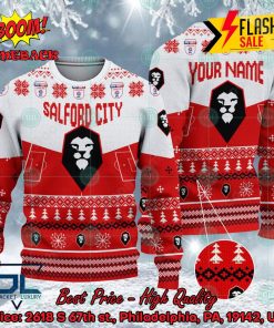 Salford City FC Big Logo Personalized Name Ugly Christmas Sweater