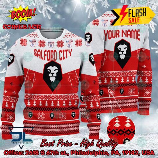 Salford City FC Big Logo Personalized Name Ugly Christmas Sweater