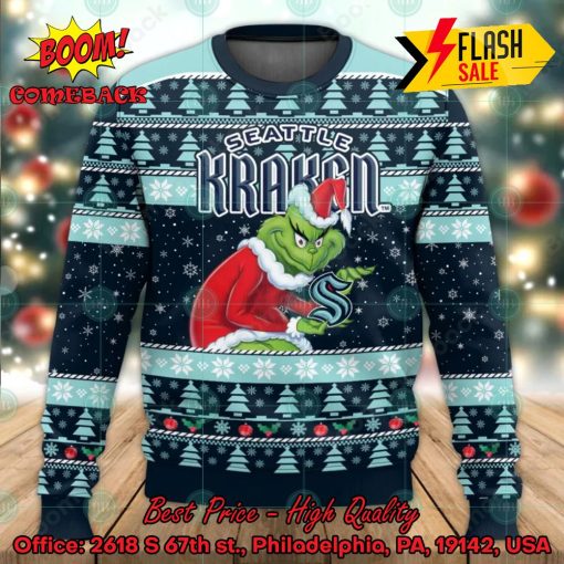 Seattle Kraken Sneaky Grinch Ugly Christmas Sweater