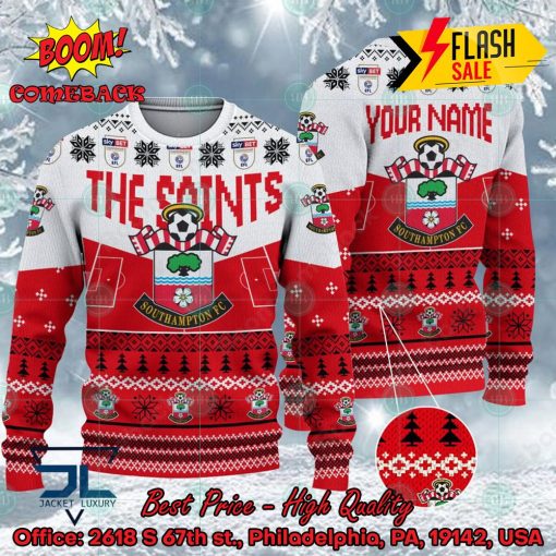 Southampton FC Big Logo Personalized Name Ugly Christmas Sweater
