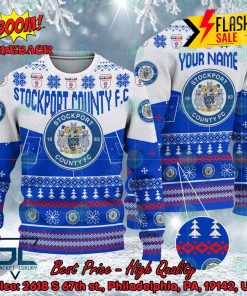 Stockport County FC Big Logo Personalized Name Ugly Christmas Sweater