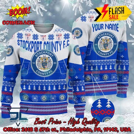 Stockport County FC Big Logo Personalized Name Ugly Christmas Sweater