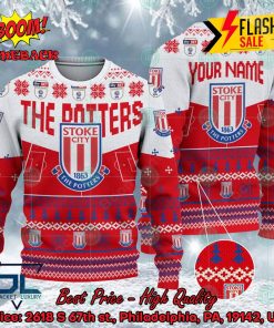 Stoke City FC Big Logo Personalized Name Ugly Christmas Sweater