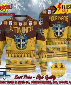 Sutton United FC Big Logo Personalized Name Ugly Christmas Sweater