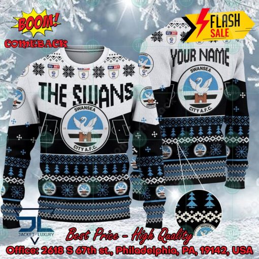 Swansea City FC Big Logo Personalized Name Ugly Christmas Sweater