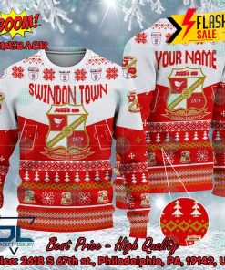 Swindon Town FC Big Logo Personalized Name Ugly Christmas Sweater