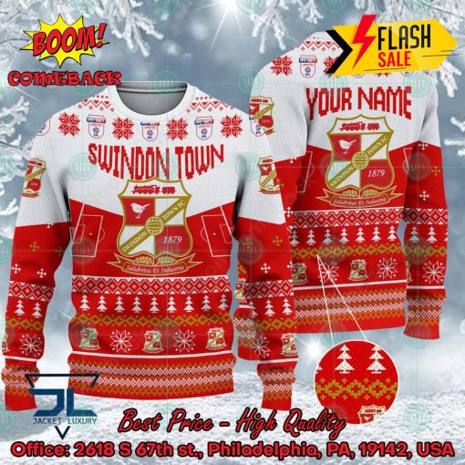 Swindon Town FC Big Logo Personalized Name Ugly Christmas Sweater