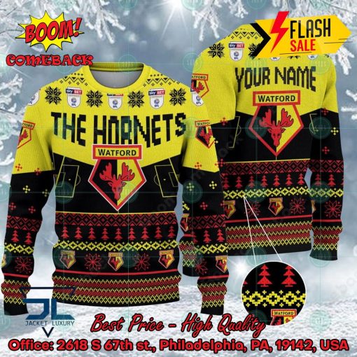 Watford FC Big Logo Personalized Name Ugly Christmas Sweater