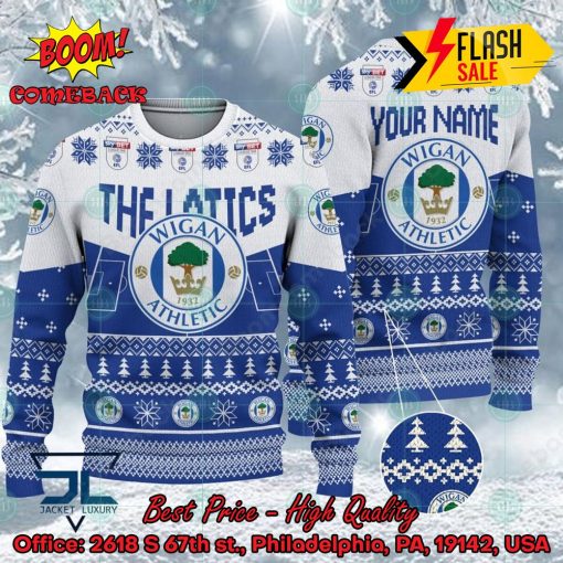 Wigan Athletic FC Big Logo Personalized Name Ugly Christmas Sweater