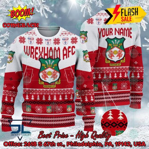 Wrexham AFC Big Logo Personalized Name Ugly Christmas Sweater