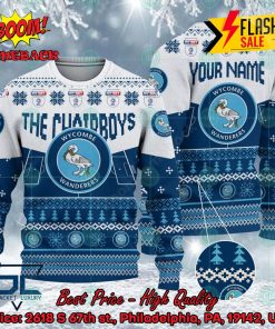 Wycombe Wanderers FC Big Logo Personalized Name Ugly Christmas Sweater
