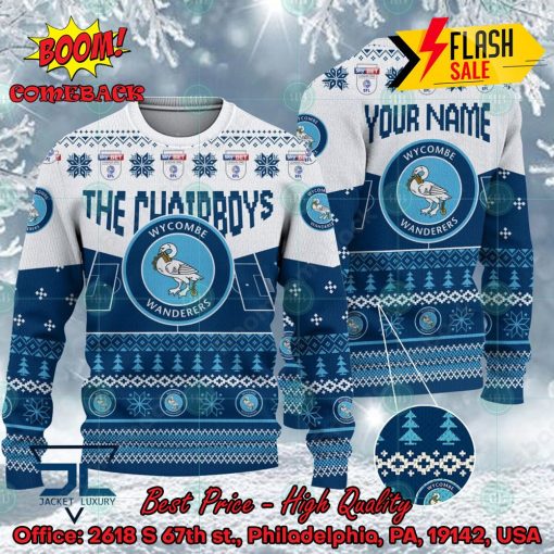 Wycombe Wanderers FC Big Logo Personalized Name Ugly Christmas Sweater