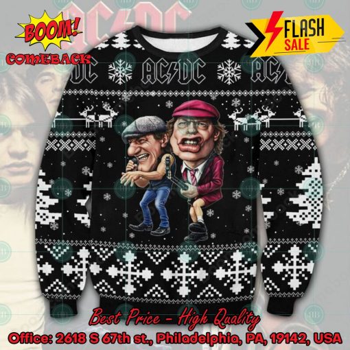 ACDC Brian Johnson Angus Young Black Ugly Christmas Sweater