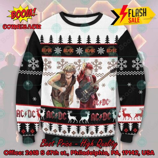 ACDC Brian Johnson Angus Young Snowflake Ugly Christmas Sweater