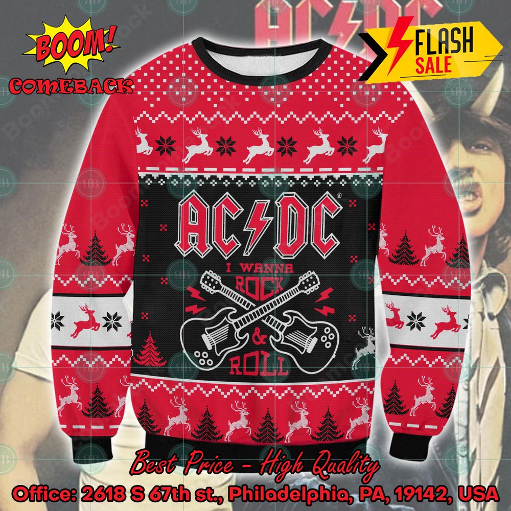 ACDC I Wanna Rock And Roll Ugly Christmas Sweater