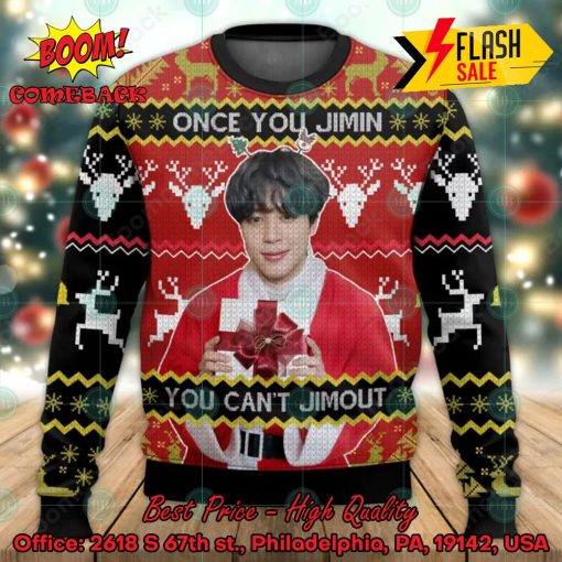 BTS Once You Jimin You Can’t Jimout Ugly Christmas Sweater