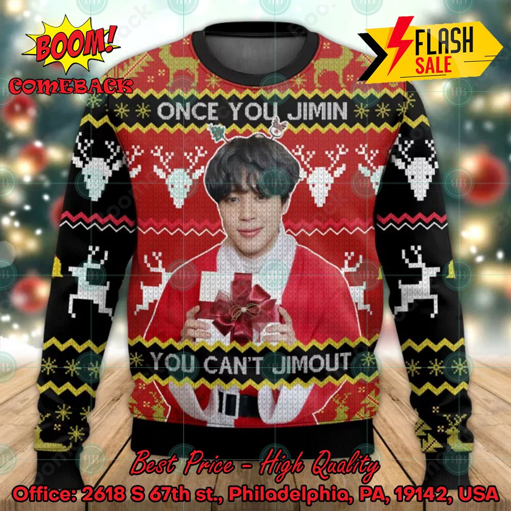 BTS Once You Jimin You Can't Jimout Ugly Christmas Sweater