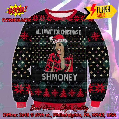 Cardi B All I Want for Christmas Is Shmoney Ugly Christmas Sweater