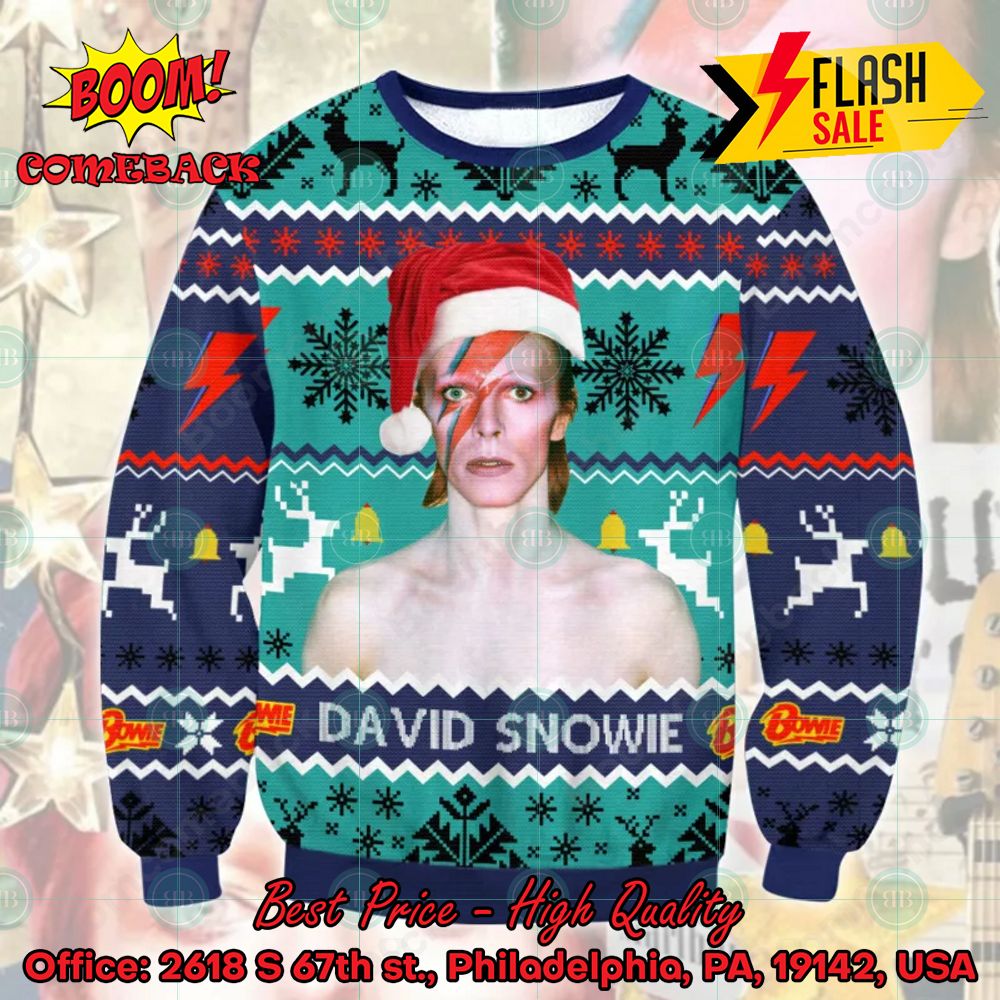 David Bowie Santa Hat David Snowie Ugly Christmas Sweater