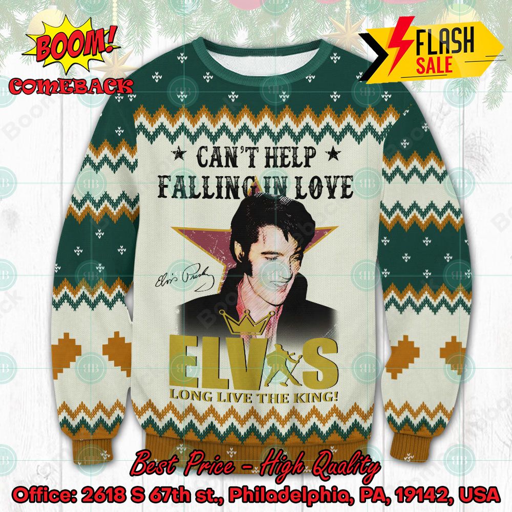 Elvis Presley Can't Help Falling In Love Long Live The King Ugly Christmas Sweater