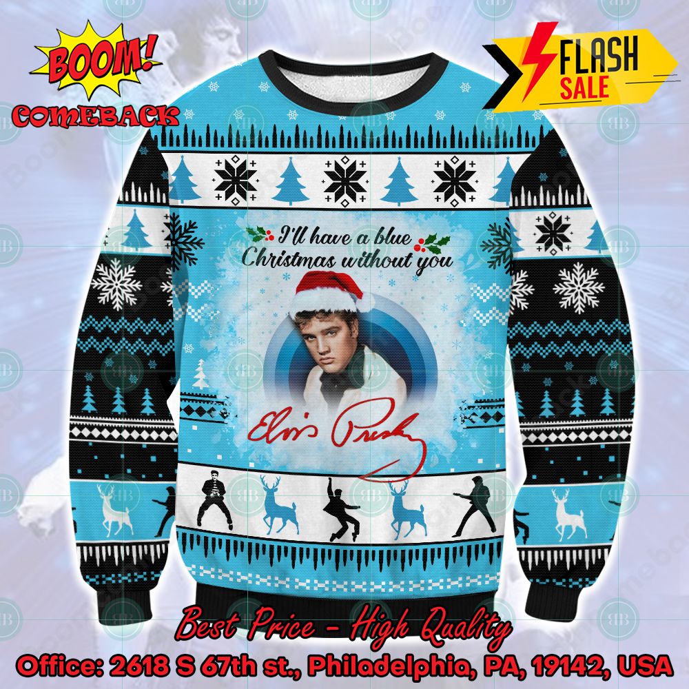 Elvis Presley I'll Have A Blue Christmas Without You Ugly Christmas Sweater