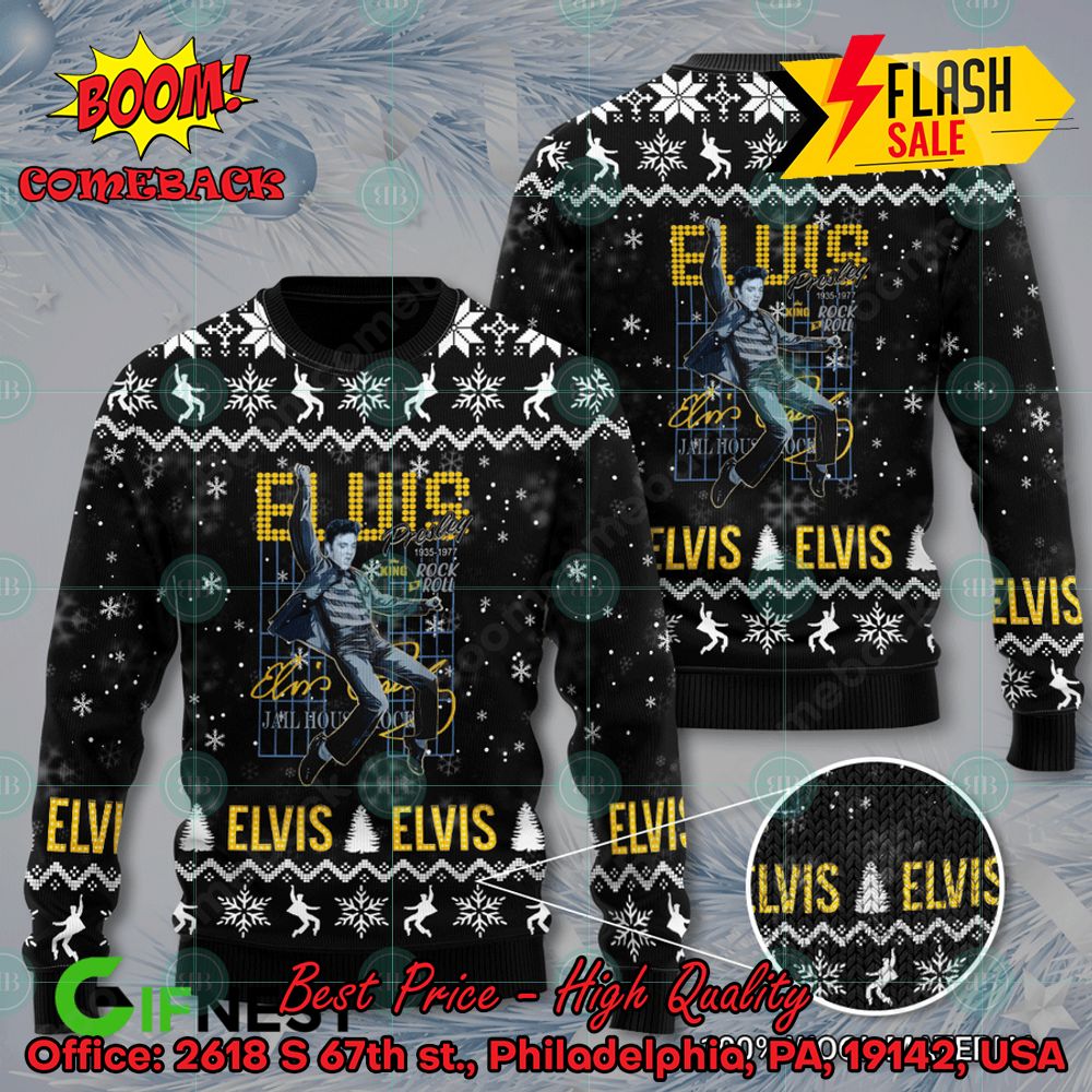 Elvis Presley King Rock & Roll Black Ugly Christmas Sweater