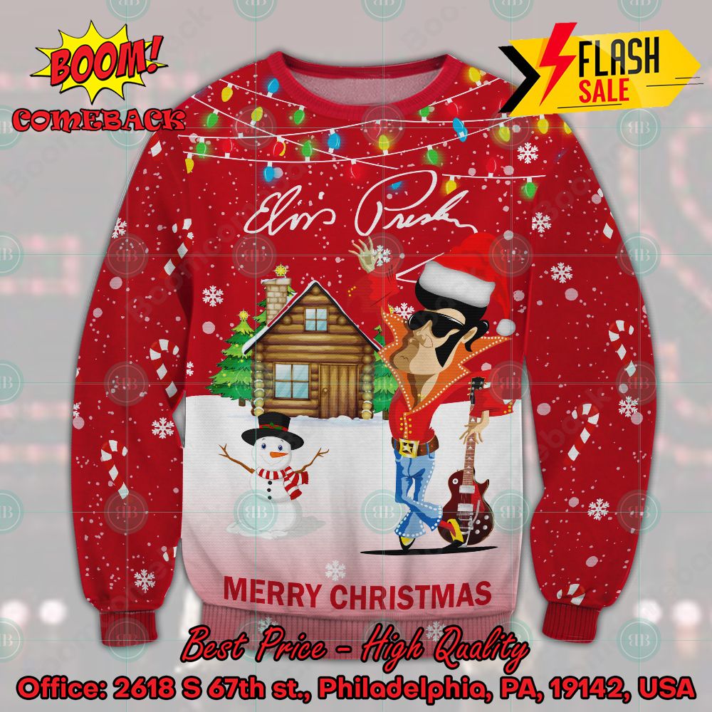 Elvis Presley Merry Christmas Snowman Ugly Christmas Sweater