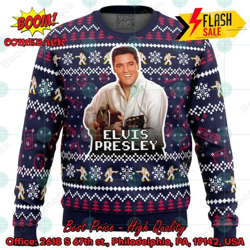 Elvis Presley Pine Tree Snowflake Ugly Christmas Sweater