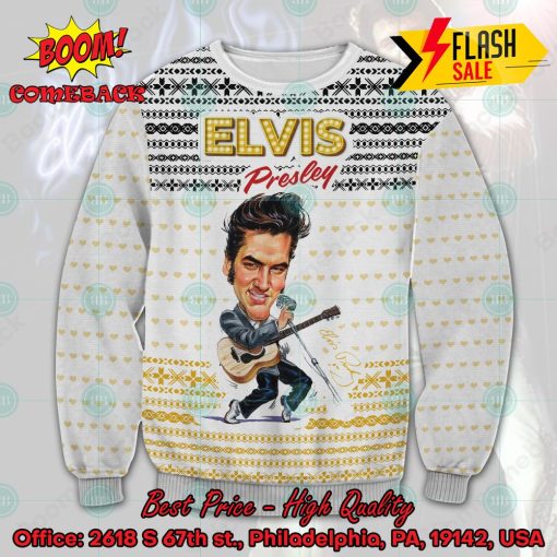 Elvis Presley Rocking Heart Theme Ugly Christmas Sweater