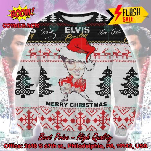 Elvis Presley Santa Hat Merry Christmas Ugly Christmas Sweater