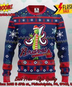 MLB Atlanta Braves Grinch Santa Hat Ugly Christmas Sweater