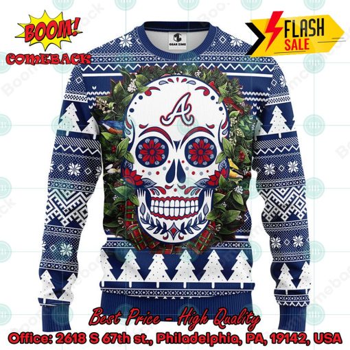 MLB Atlanta Braves Skull Flower Ugly Christmas Sweater