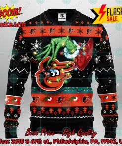 MLB Baltimore Orioles Grinch Hand Christmas Light Ugly Christmas Sweater