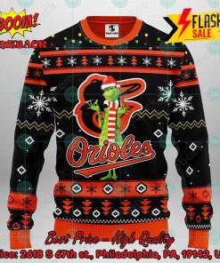 MLB Baltimore Orioles Grinch Santa Hat Ugly Christmas Sweater