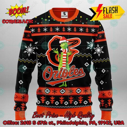 MLB Baltimore Orioles Grinch Santa Hat Ugly Christmas Sweater