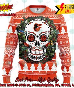 MLB Baltimore Orioles Skull Flower Ugly Christmas Sweater