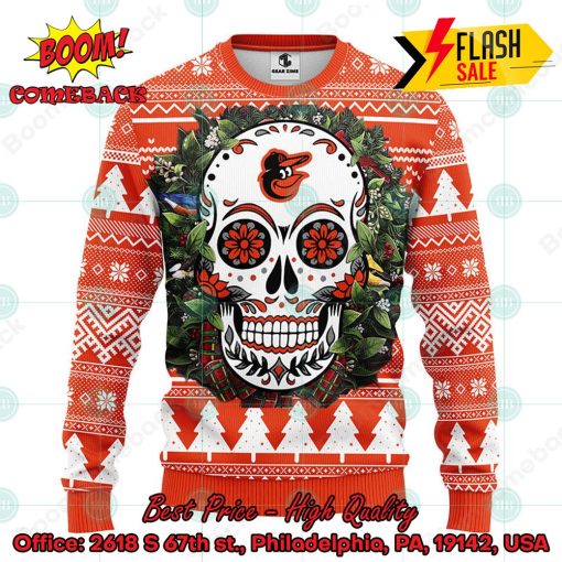 MLB Baltimore Orioles Skull Flower Ugly Christmas Sweater