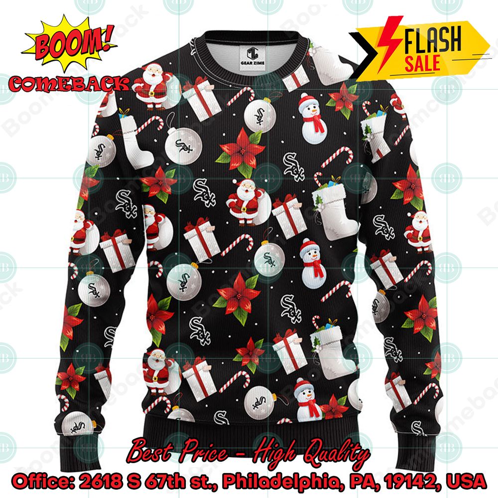 MLB Chicago White Sox Pug Candy Cane Ugly Christmas Sweater