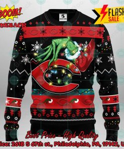 MLB Cincinnati Reds Grinch Hand Christmas Light Ugly Christmas Sweater
