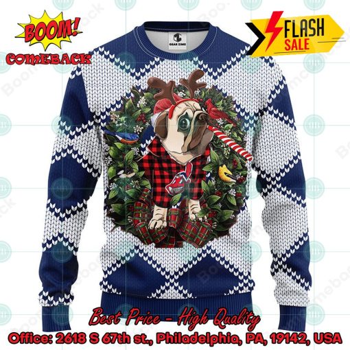 MLB Cleveland Guardians Pug Candy Cane Ugly Christmas Sweater